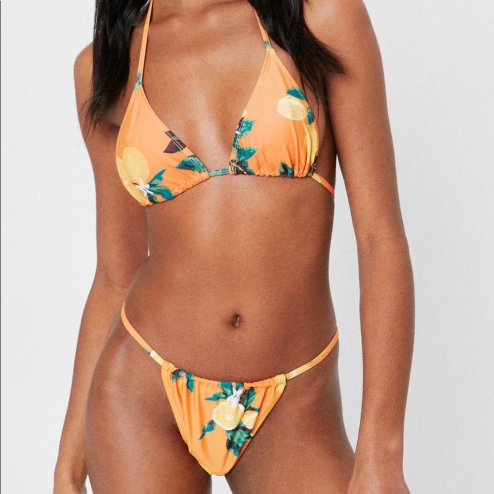 Lemon Print Strappy Triangle Bikini Set